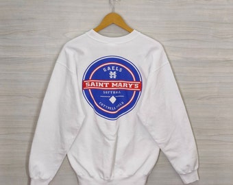 Saint Mary&#39;s Gael&#39;s Softball Crewneck Sweatshirt Medium Vintage University Of Saint Mary Sweater Jumper Pullover White Size M