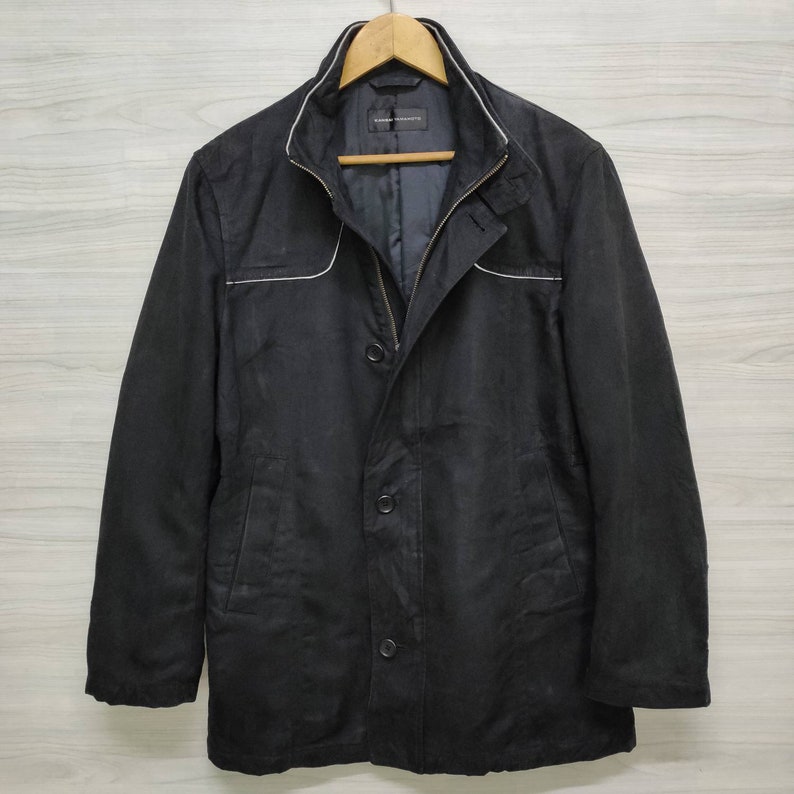 KANSAI YAMAMOTO Casual Jacket Black Vintage 90s Frenchwork Denim Jeans Jacket Casual Field Jacket Zipper Buttons
