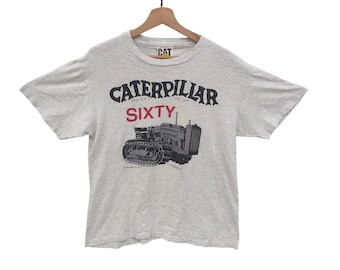 90s Caterpillar Sixty Tractor Graphic T-shirt Medium Vintage 1993 Caterpillar Single Stitch Tee Made in USA White Size M