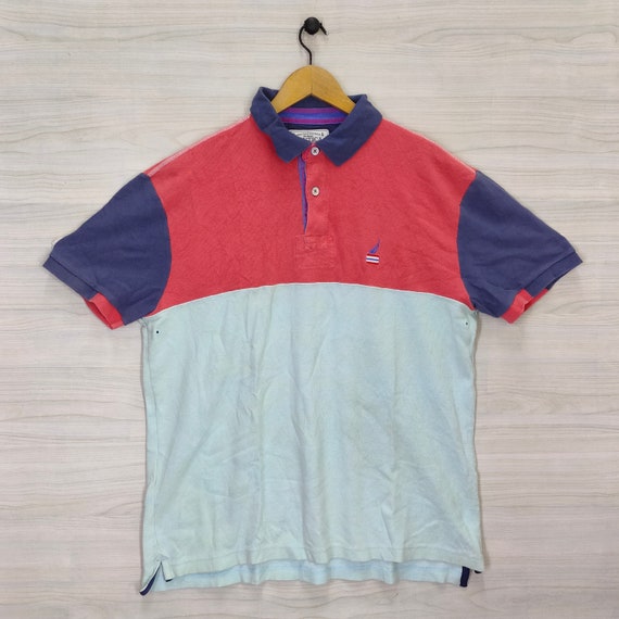 Nautica Polo Shirt, Colorblock Top Tee, Vintage 9… - image 1