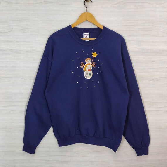 Y2K Christmas Sweatshirt Large Vintage Jerzees Snowman Sweater Jumper Pullover Embroidery Baggy Navy Blue Womens Size L Etsy