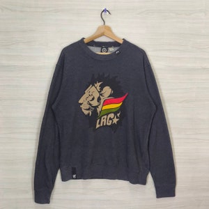 LRG Löwe Sweatshirt Große Vintage Stickerei Rasta Löwe Pullover Pullover Pullover Crewneck Animal Print Schwarz Gr. L