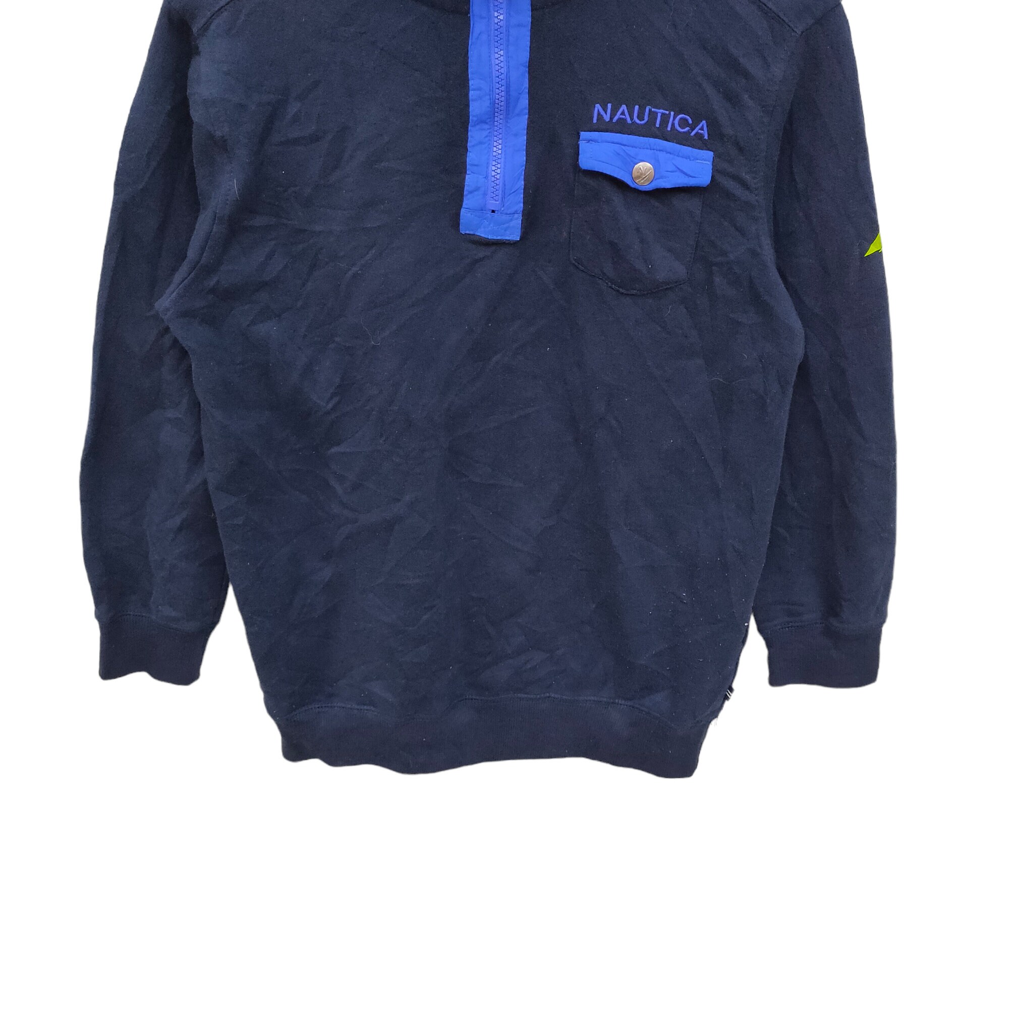 Pull Vintage Nautica à Rayures, Fermeture éclair 3/4 - Taille L, Occasion Très Bon état