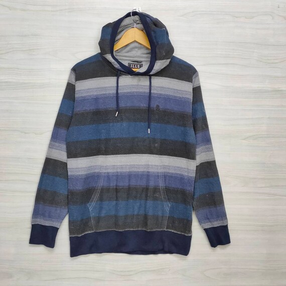 blue and grey striped hoodie