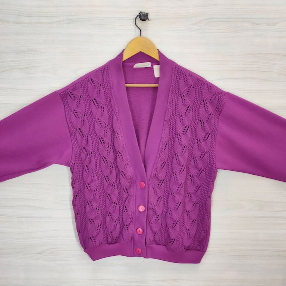 Vtg 90s Cardigan Purple Large Vintage Lady Foot Locker Sweater Jacket Lilac Womens Size L View 2