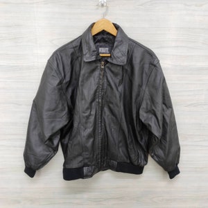 Black Jacket Biker Leather Jacket Vintage 90s Motorcycle jacket Size L