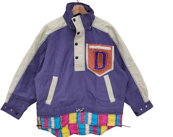 Vintage-Inspired Colorblock Jacket with Embroidered "D" Patch
