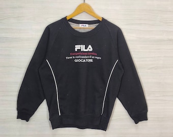 Fila Sweatshirt Crewneck Medium Vintage Fila Biella Italia Borduurtrui Trui Pullover Zwart Maat Medium