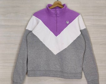 Y2K Fila Quarter Zip Sweater Vintage Fila Colorblock Sweatshirt Jumper Pullover Purple Lilac