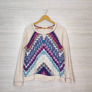 Rainbow Sweater Vintage Patterned Jumper Geometric Colorful Shirt Vintage Pop Art Abstract Jumper Womens Ladies XL