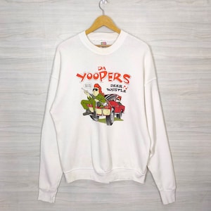 Jaren 90 ronde hals witte X-large vintage Fruit of the Loom sweater trui Da Yoopers pullover trui maat XL