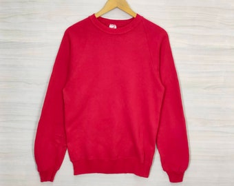Felpa girocollo Jerzees anni '80, modello raglan, piccola, vintage, semplice, rossa, taglia S
