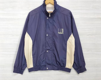 Dunhill Windbreaker Jacket , Vintage Dunhill Sport , Zipper , Snap Button , Training Jacket, Navy Blue , Large