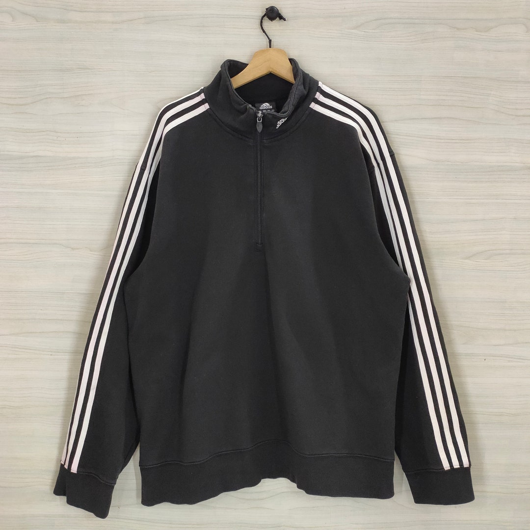 Y2K Adidas Quarter Zip Sweater Vintage Adidas 3 Stripes Sweatshirt