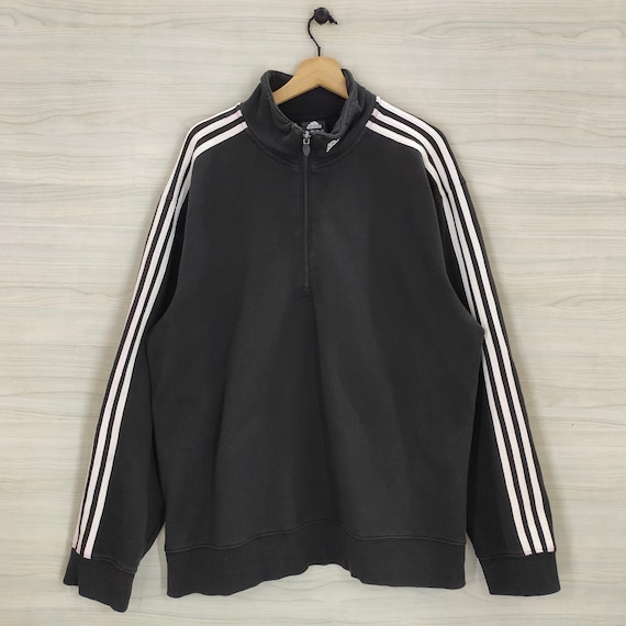 Y2K Adidas Quarter Zip Sweater Vintage Adidas 3 Stripes Sweatshirt Jumper Black Size XL Etsy Canada