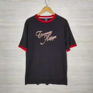 Tommy Hilfiger Tshirt Vintage 90s Tommy Hilfiger Spellout Embroidery Ring Neck T-shirt Size XL
