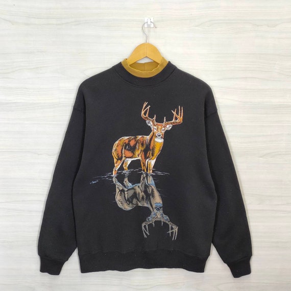 90s Deer Big Buck Sweater Vintage Animal Print Jumper Black | Etsy