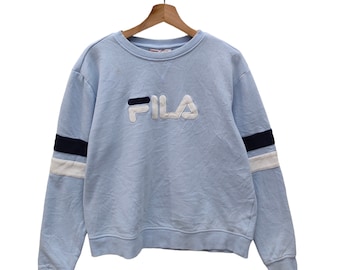 Sudadera FILA grande vintage con bordado de Fila, jersey de cuello redondo, azul, talla L