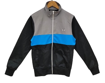 90er Jahre Pred Perry Trainingsjacke Medium Vintage Classic Color Block Design Zipper Trainingsjacke Hellblau Grau Schwarz Size M