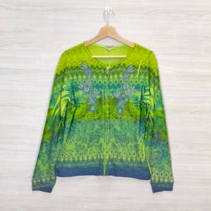 Womens Sweater Cardigan Vintage Pop Art Forest Print Sweater Floral Green size S