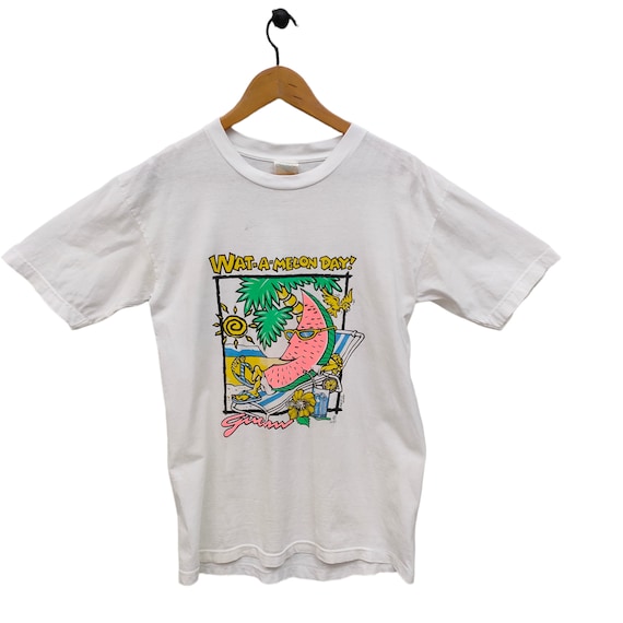 90s Guam Graphic Tee Medium Vintage Wat-a-melon Day White T-shirt