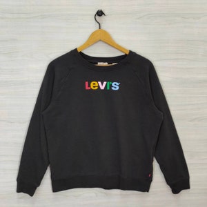 Y2K Levi&#39;s Raglan Sweatshirt,  Vintage Levi&#39;s Sweater, Levi&#39;s Spellout Jumper, Black Shirt, Medium