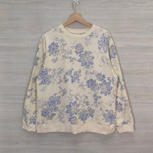 Sweat-shirt à fleurs vintage Imprimé intégral Pull à fleurs Blanc crème Taille Large