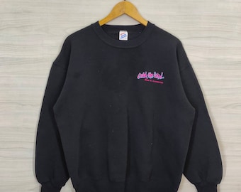 Vtg 90s Jerzees Crewneck Sweatshirt Large Vintage Kites Sweater Jumper Pullover Embroidery Black Size L