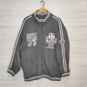 Britse trui X-large vintage trui met ritssluiting grijs maat XL