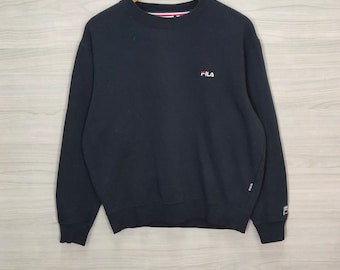 FILA Crewneck Vintage Fila Sweatshirt Jumper Fila Borduurlogo Zwart Maat Medium