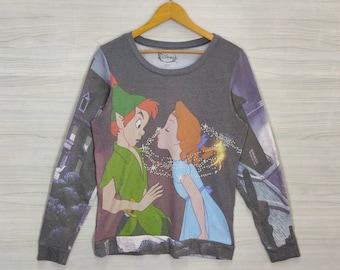 Y2K Peter Pan Top Tee Large Vintage Disney Long Sleeve Cartoon Anime Tshirt All Over Print Womens Size L
