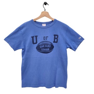 Vtg Champion Processed Sportswear Short Sleeve Shirt Medium Vintage UOB Oak Cliff League Single Stitch Top Tee Blue Size M