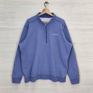 Vtg Columbia Sweater Quarter Zip Vintage Columbia Embroidery Sweatshirt Jumper Pullover Blue Size XL