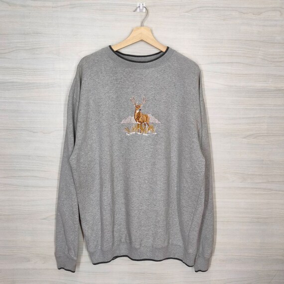 Vintage 90s Deer Big Buck Sweater Animal Print Emb