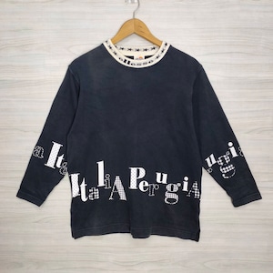 90s Ellesse Sweatshirt Vintage Ellesse Sweater Jumper Pullover Ellesse Italia Perugia Black Ladies Size Medium