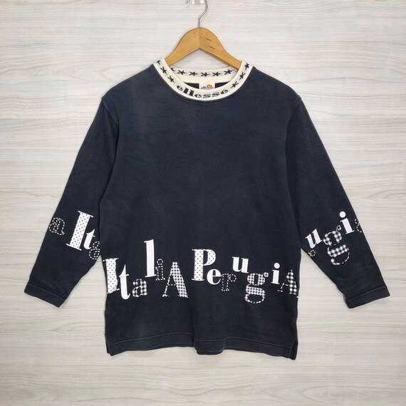 Ellesse, 90s Ellesse Sweatshirt Vintage Ellesse Sweater Jumper Pullover Ellesse Italia Perugia Black Ladies Size Medium