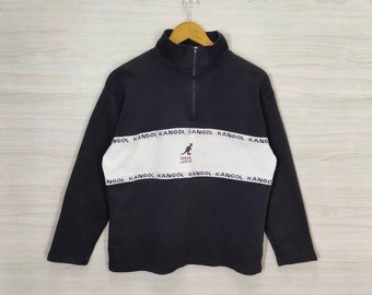 Kangol Jumper Vintage Kangol Colorblock Sweatshirt Sweater Pullover Quarter Zip Black White Size M