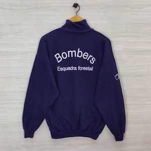 Bombers de la Generalitat de Catalunya Quarter Zip Sweater, Vintage 90s Sweatshirt Jumper Pullover Navy Blue Size M
