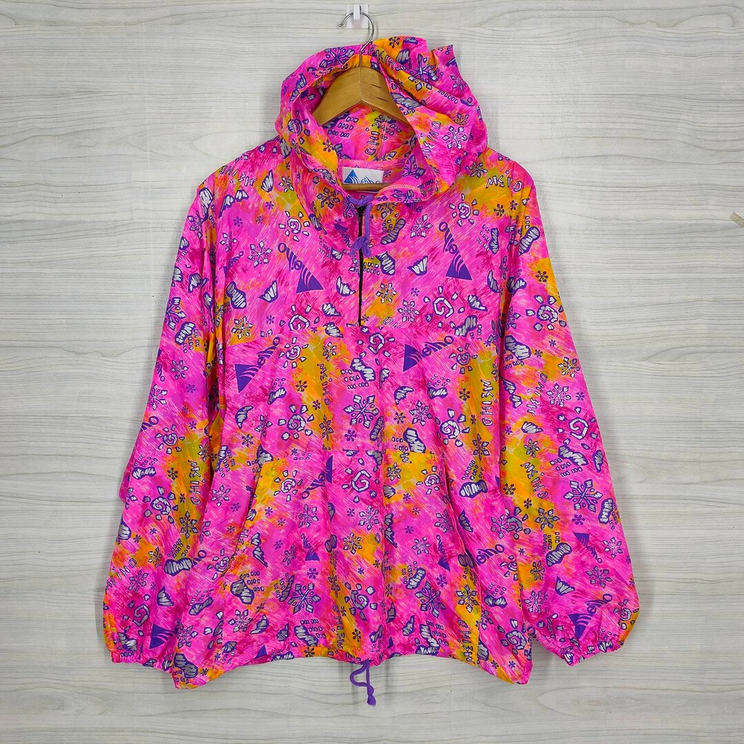 Windbreaker Half Zip Vintage Windbreaker Hoodie Pink Pop Art Etsy