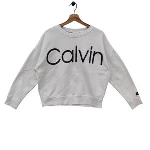Y2K Calvin Klein Sweatshirt Medium Vtg Style Calvin Klein Crewneck Jumper Pullover CK Sweater White Size M