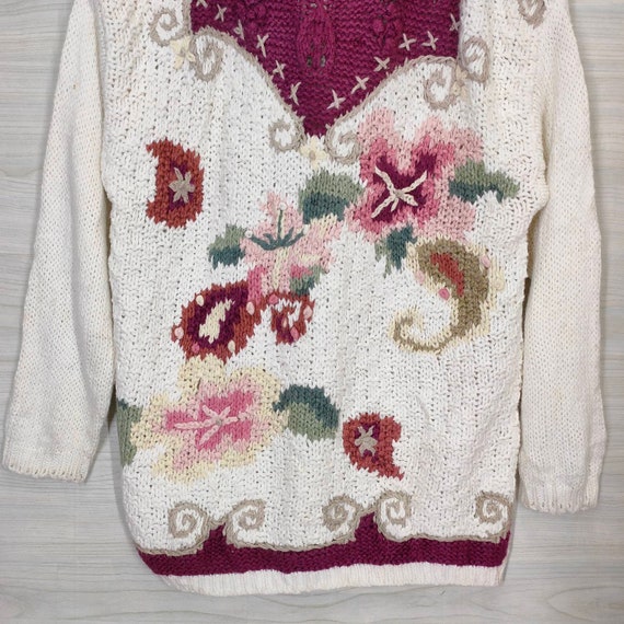 Embroidered Floral Sweater 90s Maroon Knit Sweate… - image 4