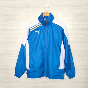 PUMA Jacket Vintage 1990s Puma Training Sportswear Colorblock Blue Puma Light Zipper Jacket Size L Large