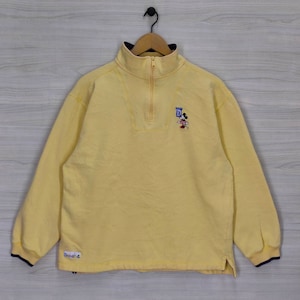 Y2K Disneyland Resort Quarter Zip Sweater Medium Vintage Disneyland Mickey Mouse Sweatshirt Jumper Pullover Mastard Yellow Size M