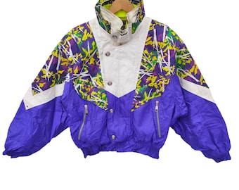 Vintage Descente Competition Ski Jacket Multicolor Blue Purple Yellow
