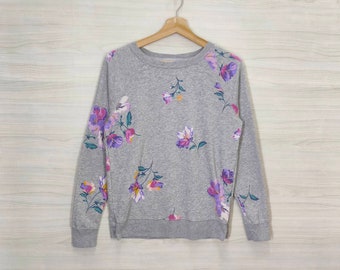 Flower Sweatshirt Raglan Vintage Old Navy Crewneck Jumper Pullover Gray Size XS