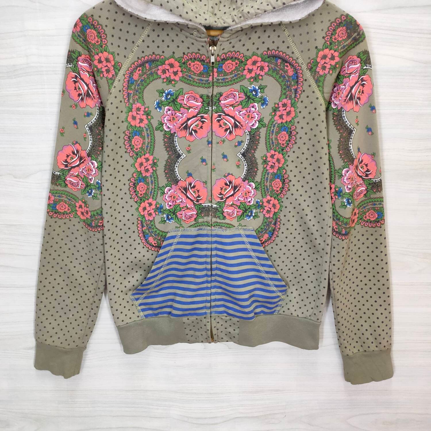 All-over floral print full zip knit hoodie, size M for women /eva000667