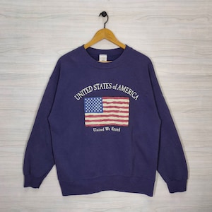 90-tals USA Crewneck-tröja Stor Vintage SJB Sporttröja Marinblå Storlek L