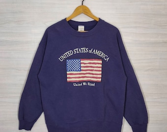90-tals USA Crewneck-tröja Stor Vintage SJB Sporttröja Marinblå Storlek L