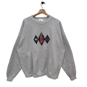 Jaren 90 golfsweater geborduurd vintage MCcc sporttrui trui ronde hals grijs oversized