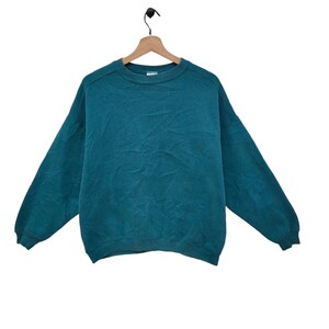 90s Chic Sweatshirt Blank Large Vintage Plain Sweater Jumper Pullover Crewneck Green Size L